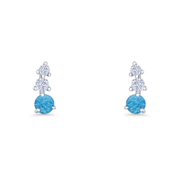 Three Stone Lab Created Blue Opal 8.2mm Tapered CZ Stud Earring 925 Sterling Silver Wholesale